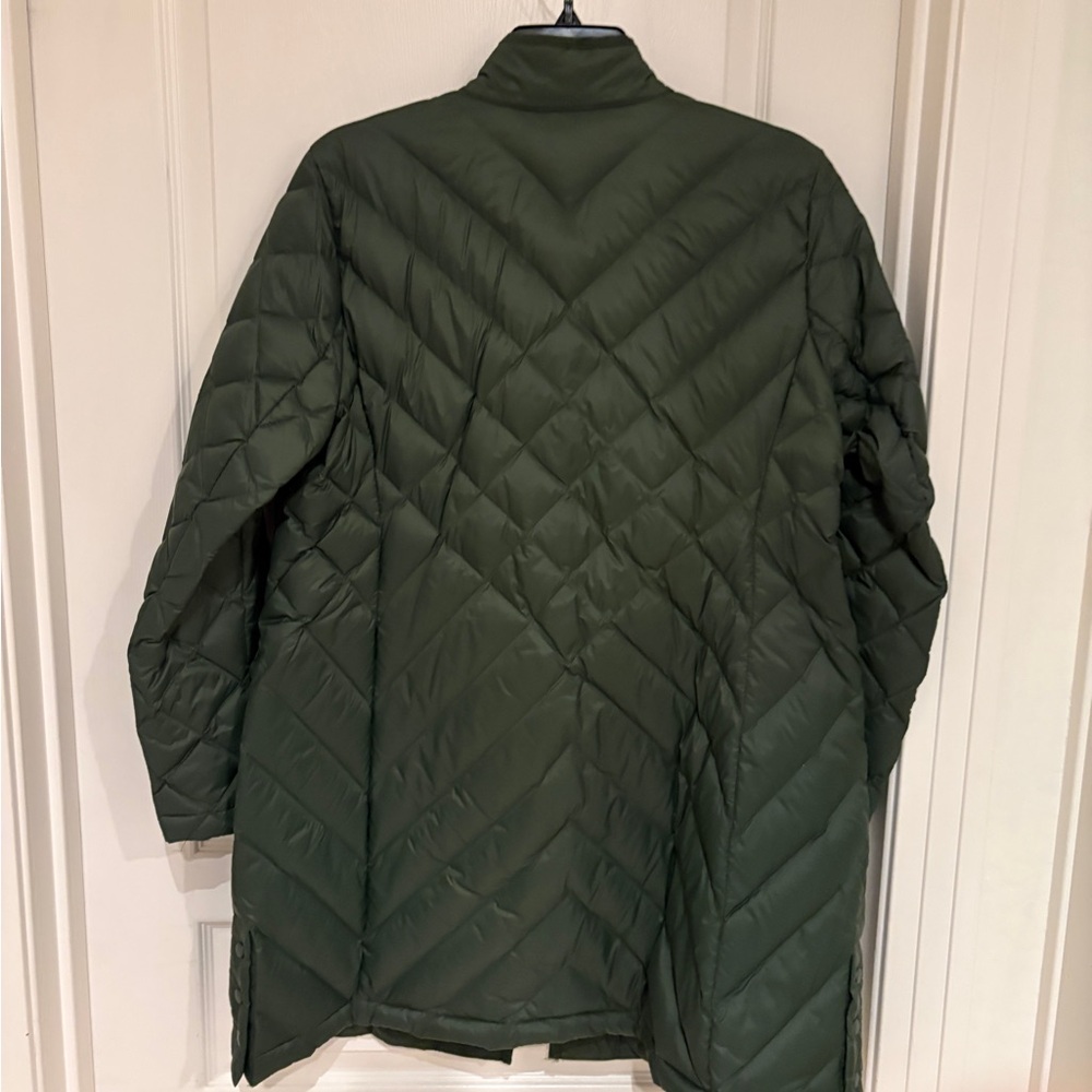 J‎ Jill Quilted Down Coat Women Large Green Puffer Field Jacket Long Barn Fall - Picture 7 of 9